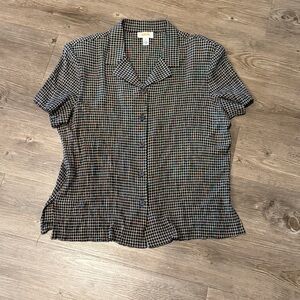 Talbots Women’s 18 Short Sleeve Button-Up Shirt in Black & Tan Check
